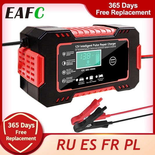 Smart 12V Battery Charger: Full Automatic Digital Display, Power Pulse Repair, Wet/Dry Lead Acid