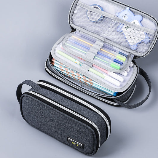 Large Capacity Pencil Case Double Side Multi-layer Canvas Pen Box Case Stationery Storage Bag Students School Office Pencilcase