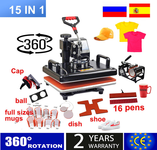 15-in-1 Multifunctional Sublimation Heat Press Machine: T-shirt Heat Transfer Printer for Mug, Cap, Football, Bottle, Pen, and Shoes