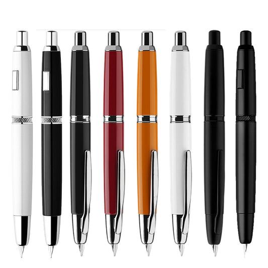 MAJOHN A1 Press Fountain Pen Retractable Extra Fine Nib 0.4mm Metal Ink Pen with no clip and Converter for Writing - Color Black