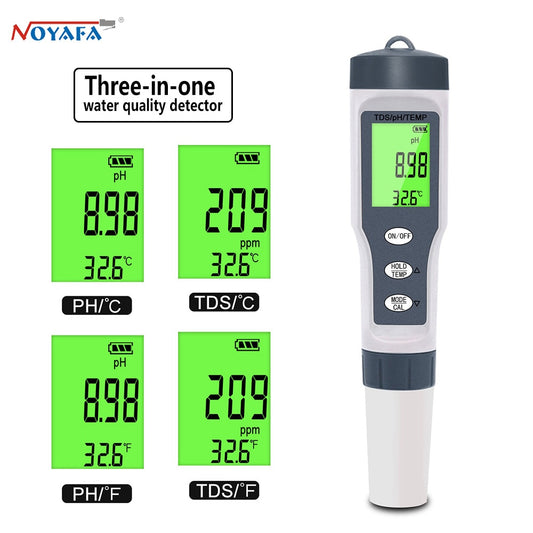 3-in-1 High-Quality pH Meter with TDS/Temp Water Quality Tester Pen - Accurate Conductivity Detector and Purity Monitor Tool
