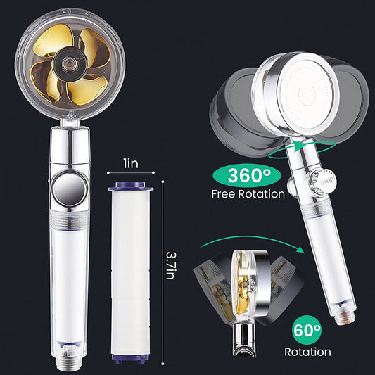 Turbo Propeller Water Saving Shower Head and Holder High-Pressure Showerhead Rainfall with Fan Bathroom Accessories