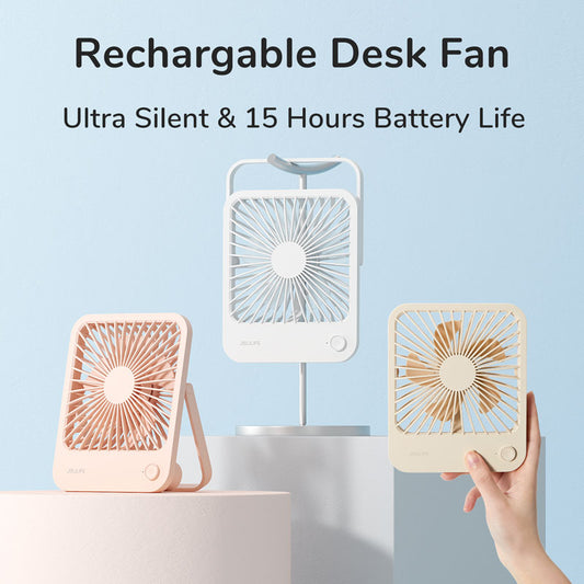 Ultra Quiet Portable Small Desk Fan - USB Rechargeable Cooling Fan with 4 Speeds and Powerful Wind - Ideal for Offices