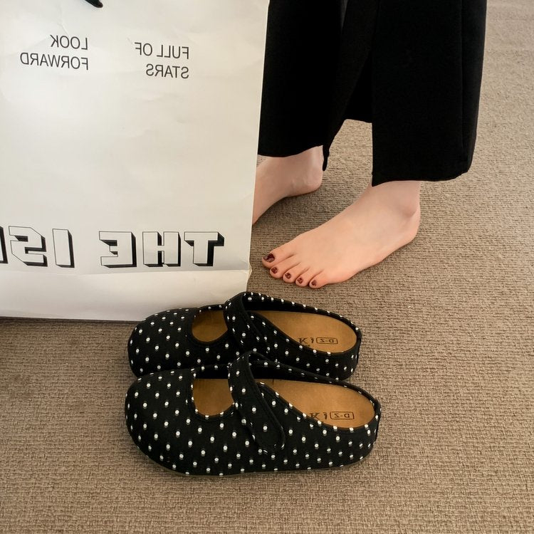 Small Retro Polka Dot Mary Jane Slippers, Women's Sponge Cake Boken Shoes, Thick Sole