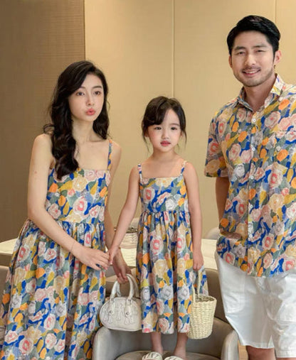 Dopamine Seaside Tyndall-effect Skirt With Print Parent-child Matching Outfits