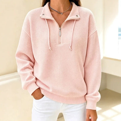 Autumn Solid-Color Stand-Neck Zippered Long-Sleeve Patchwork Womens Sweatshirt