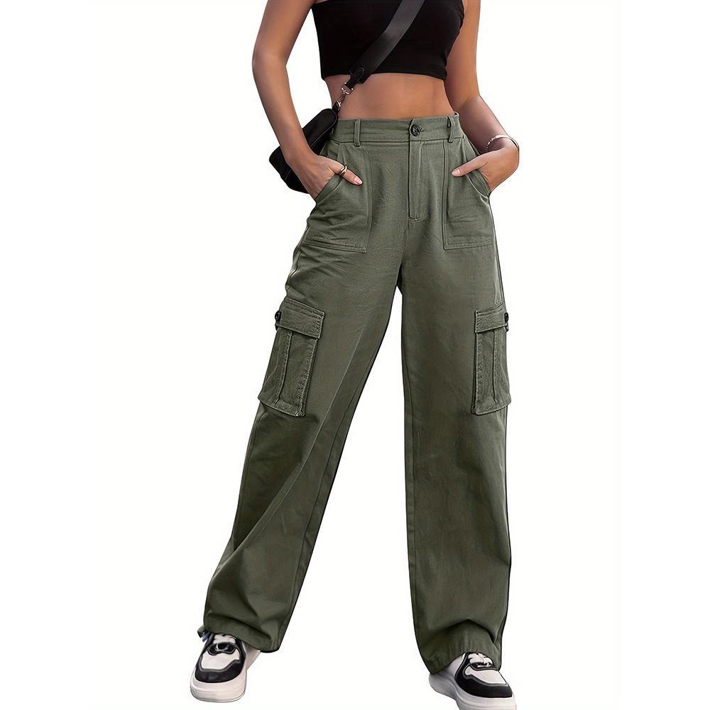 Women Multi Pockets Cargo Pants Spring Autumn Loose Wide Leg Trousers Streetwear Relaxed Fit Fashion Casual Long Pants