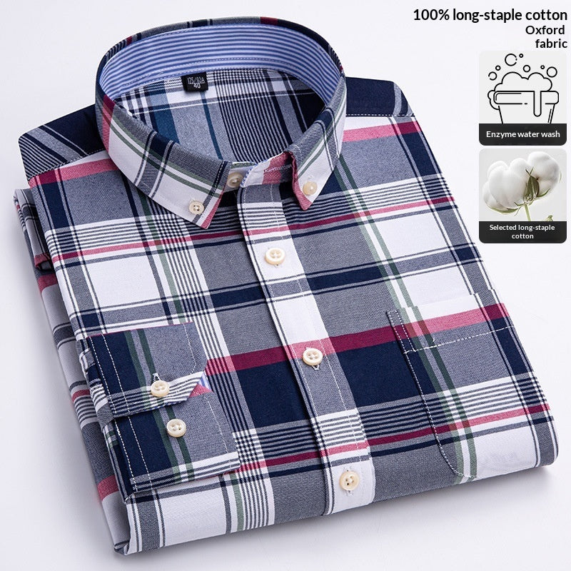 Mens Long-sleeve Oxford-cotton Shirt For Young And Middle-aged Men