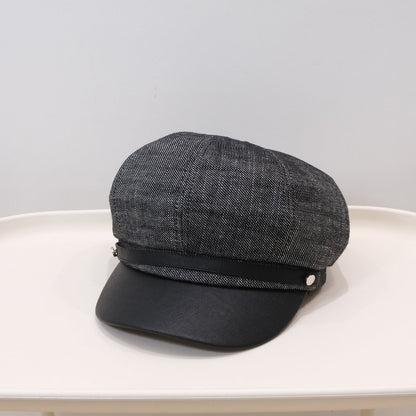 Cross-border Fashion Retro Denim Patch PU Leather Belt Buckle, Newsboy Hat, Casual And Versatile, Artistic Style Painter's Hat