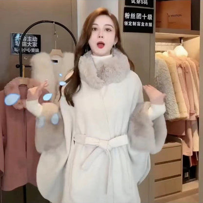 Fur Collar Tie Knitted Cape Women's Wool Plus Size Women's Clothing
