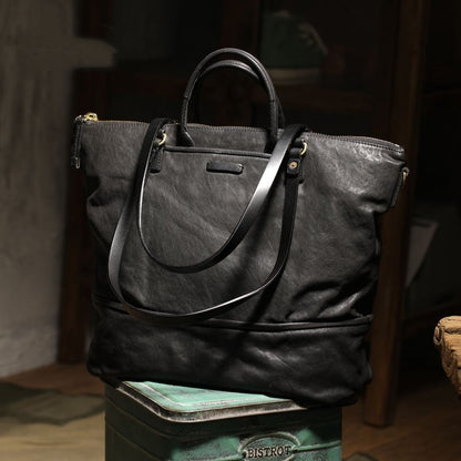 Large Capacity Cowhide Shoulder Tote