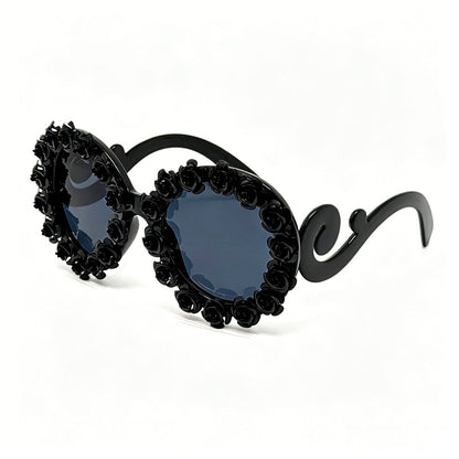 Vintage Three Dimensional Rose Round Frame Sunglasses For Women Sun Glasses