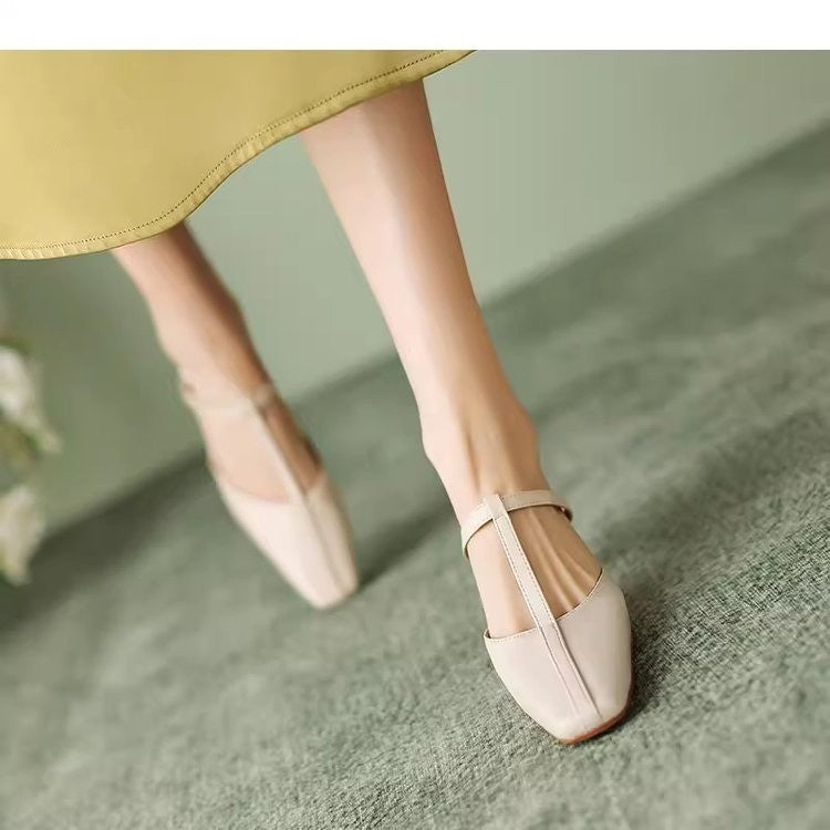 French Vintage Square Toe Block Heel Mule Sandals 2026 Summer New Outdoor High Heel T-Strap Sandals