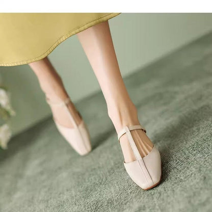 French Vintage Square Toe Block Heel Mule Sandals 2026 Summer New Outdoor High Heel T-Strap Sandals