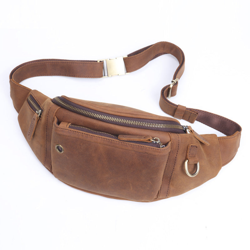 Full-Grain Leather Large-Capacity Sports Crossbody Chest Bag For Men