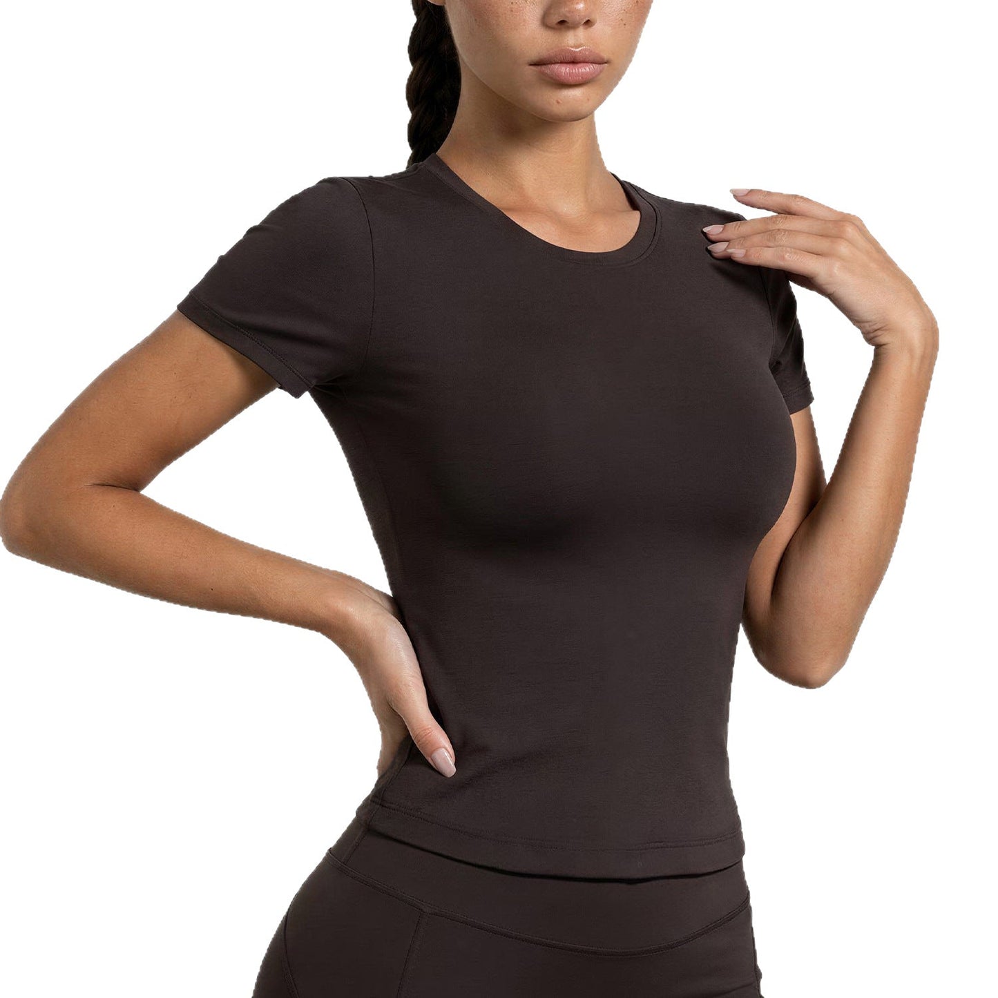 Juyitang Basic Round Neck Short-Sleeved Yoga Wear For Women, Tight-Fitting, Quick-Drying Fitness Top, Slimming Look, Breathable Sports T-Shirt