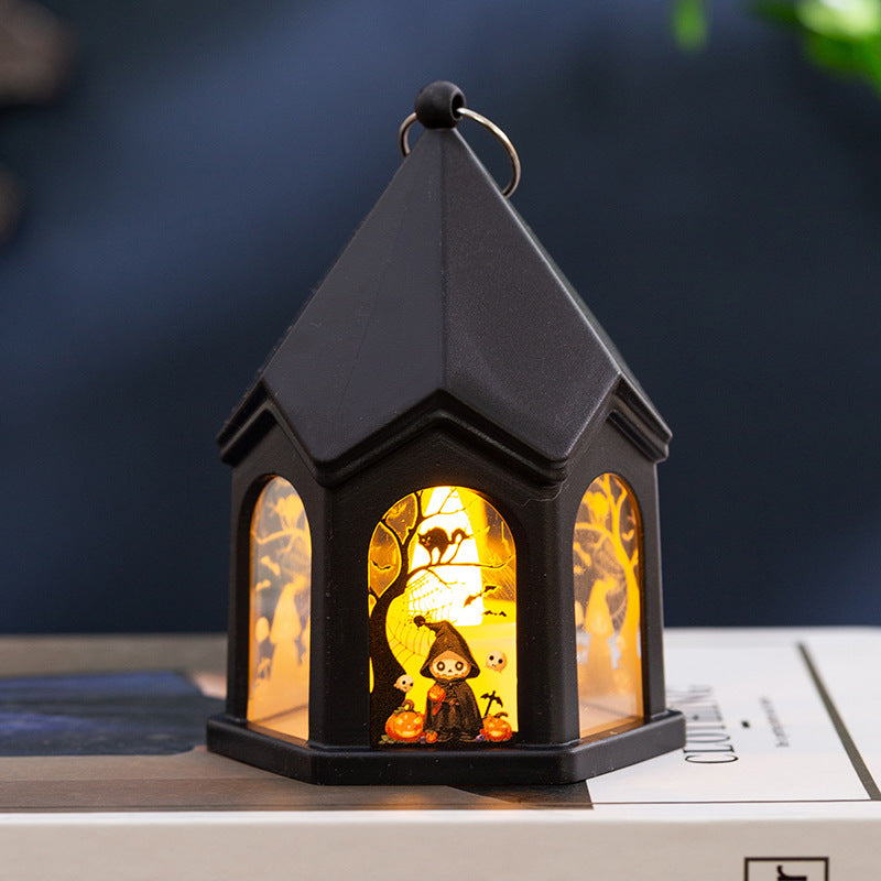 Halloween Pumpkin Lantern Children's Portable Halloween Castle Wind Lantern Ornaments Halloween Decoration Pendant Props