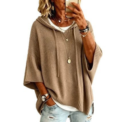New Knitted Hooded Drawstring Sweater Sweatshirt Knit Outerwear For European And American Women For Amazon Independent Site 2026