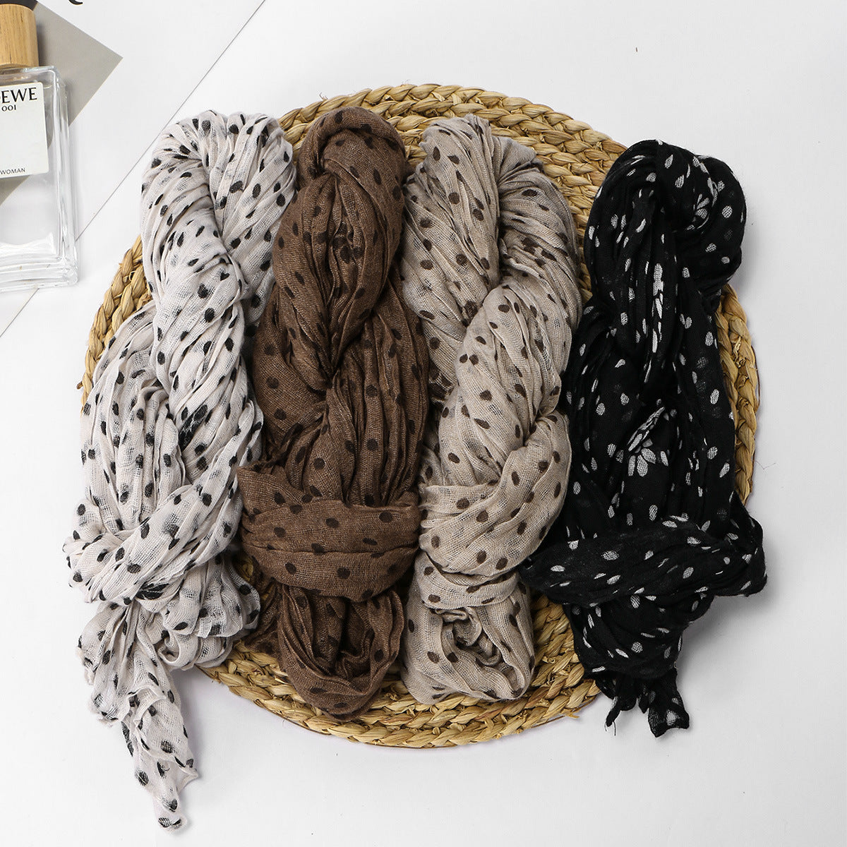 Twisted-pattern Cotton-linen Long Scarf Womens Outerwear Shawl