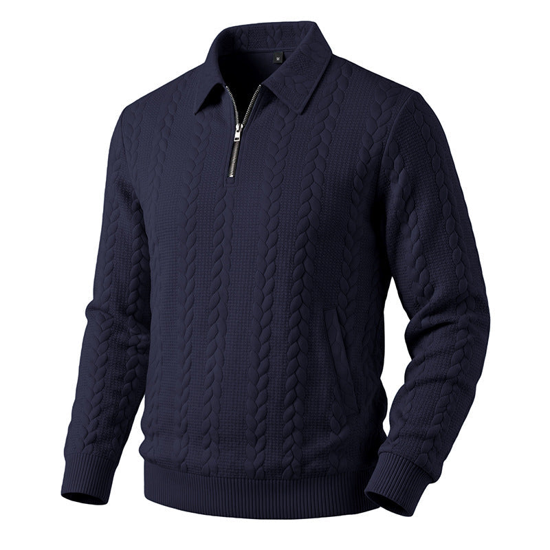 Mens Casual Simple Zippered Long-Sleeve Top