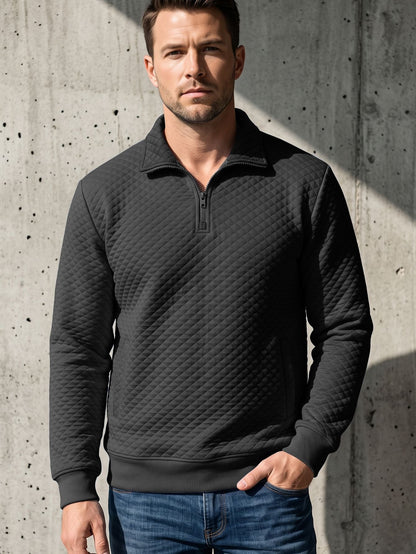 Mens Diamond-Check Half-Zip Stand-Collar Long-Sleeve Sweatshirt