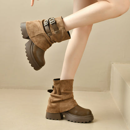Women Platform Combat Boots 2026 Fall New Trending Slouchy Ankle Boots Maillard Trouser Boots Riding Boots