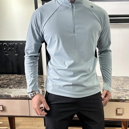 Mens Quarter Zip Quick Dry Long Sleeve Pullover Stand Collar Athletic Tops Breathable Lightweight Outdoor Hiking Running Training Performance Shirts