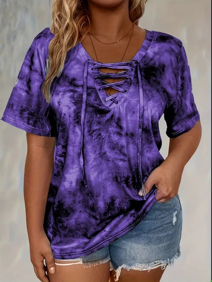 Plus-size Womens Tie-dye Print Short-sleeve T-shirt