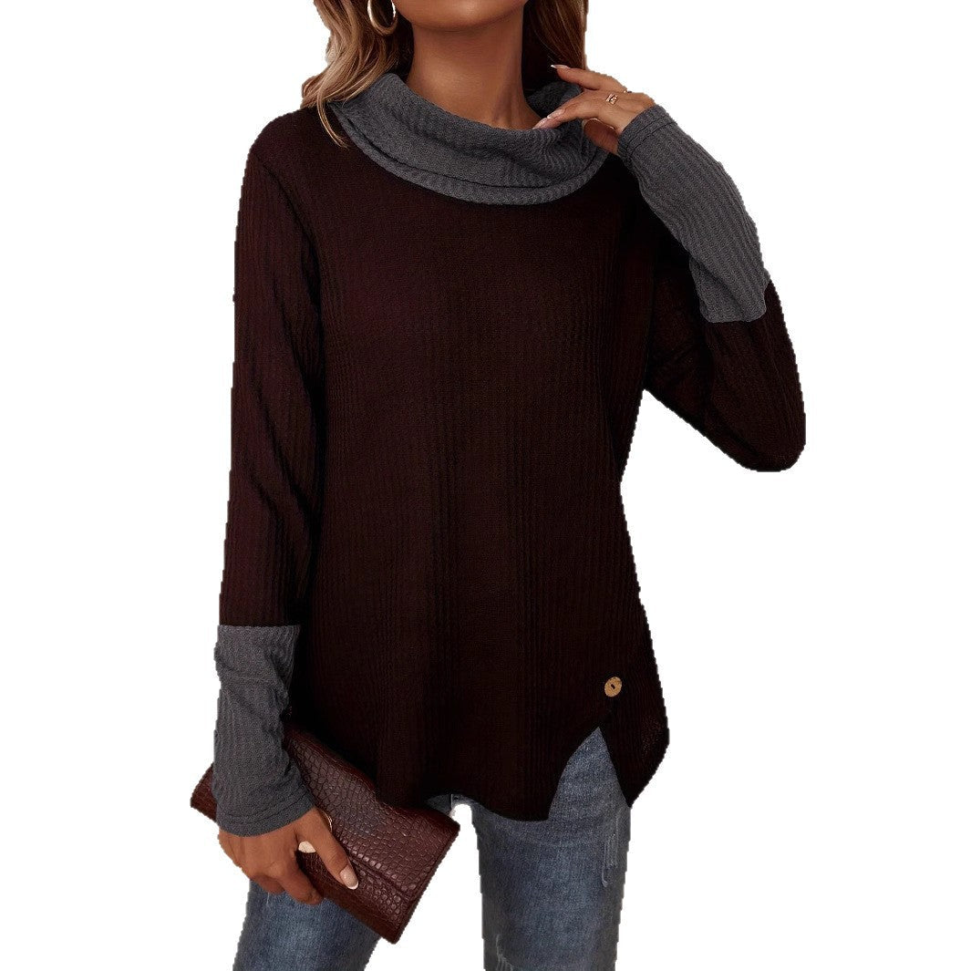 Clothing Tops Korean Style Contrasting Color Patchwork Knitwears Spring And Autumn Versatile Women's Half Turtleneck Knitwears