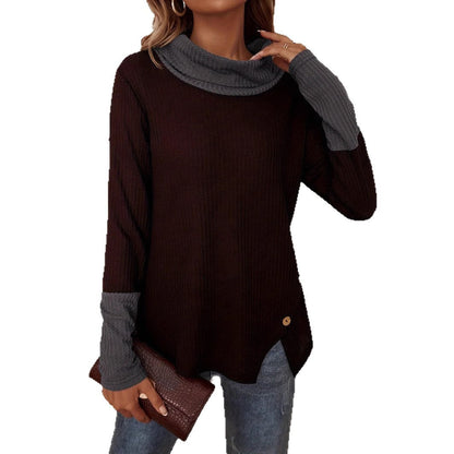 Clothing Tops Korean Style Contrasting Color Patchwork Knitwears Spring And Autumn Versatile Women's Half Turtleneck Knitwears