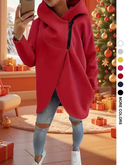 Womens Solid-color Long-sleeve Casual Hooded Sweatshirt