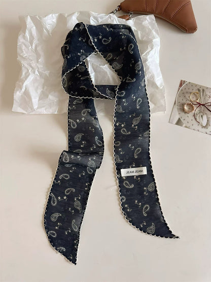 Korean-style Retro Floral Long Silk Scarf