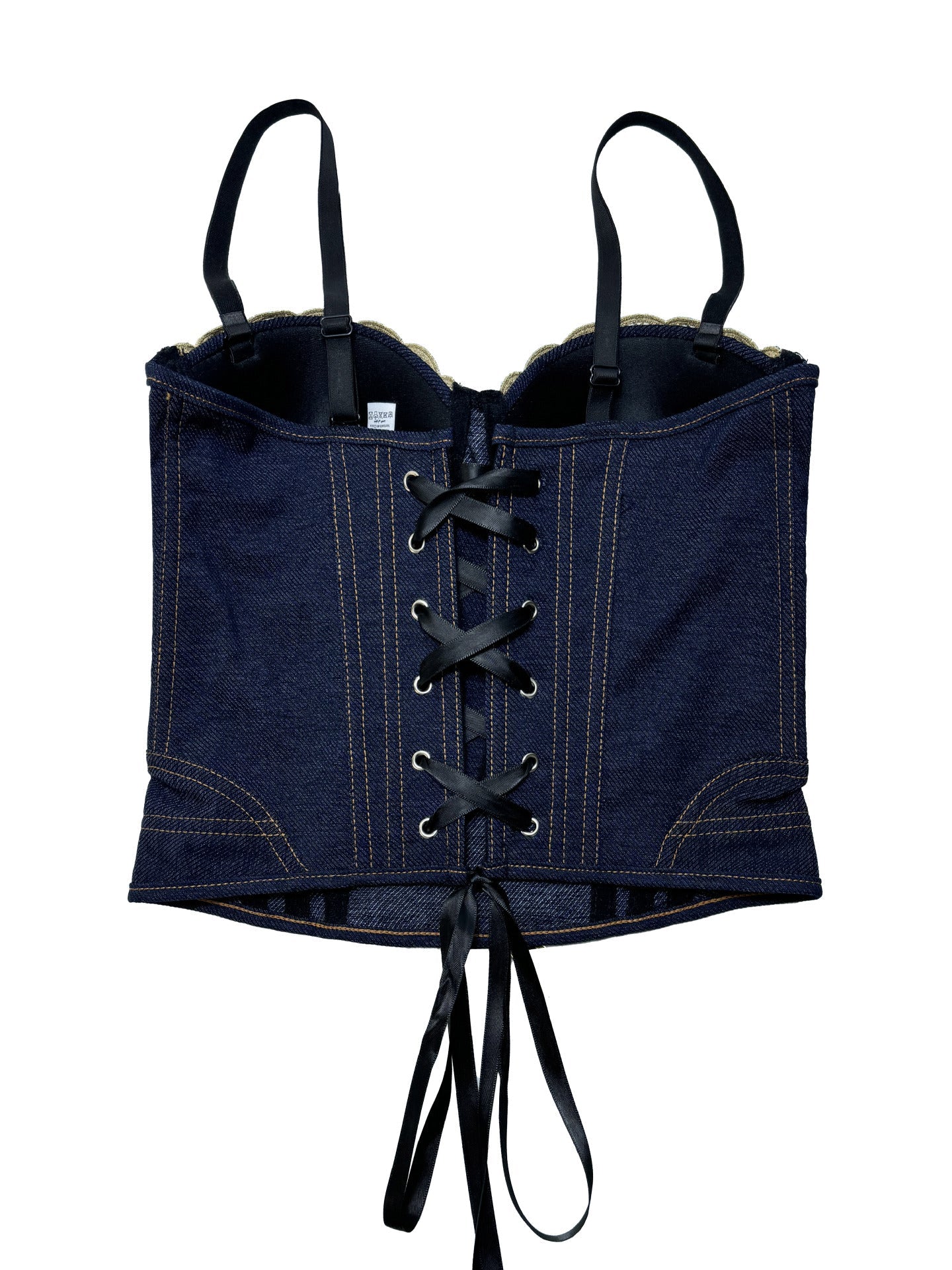 Fashionable Denim Lace-Up Drawstring Fishbone Corset Lace Camisole Versatile Slim-Fit Flattering Backless Top With Chest Pads For Outerwear