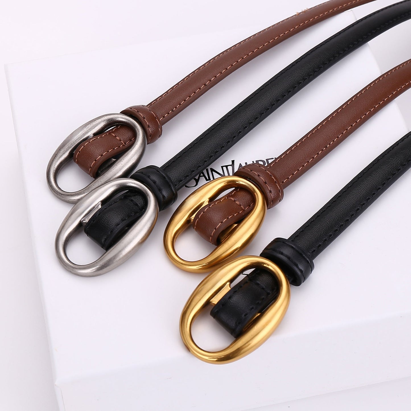 Womens Leather Belt With A Slim Waistband, Made From Smooth Leather And Featuring No Pre-punched Holes