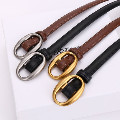 Womens Leather Belt With A Slim Waistband, Made From Smooth Leather And Featuring No Pre-punched Holes