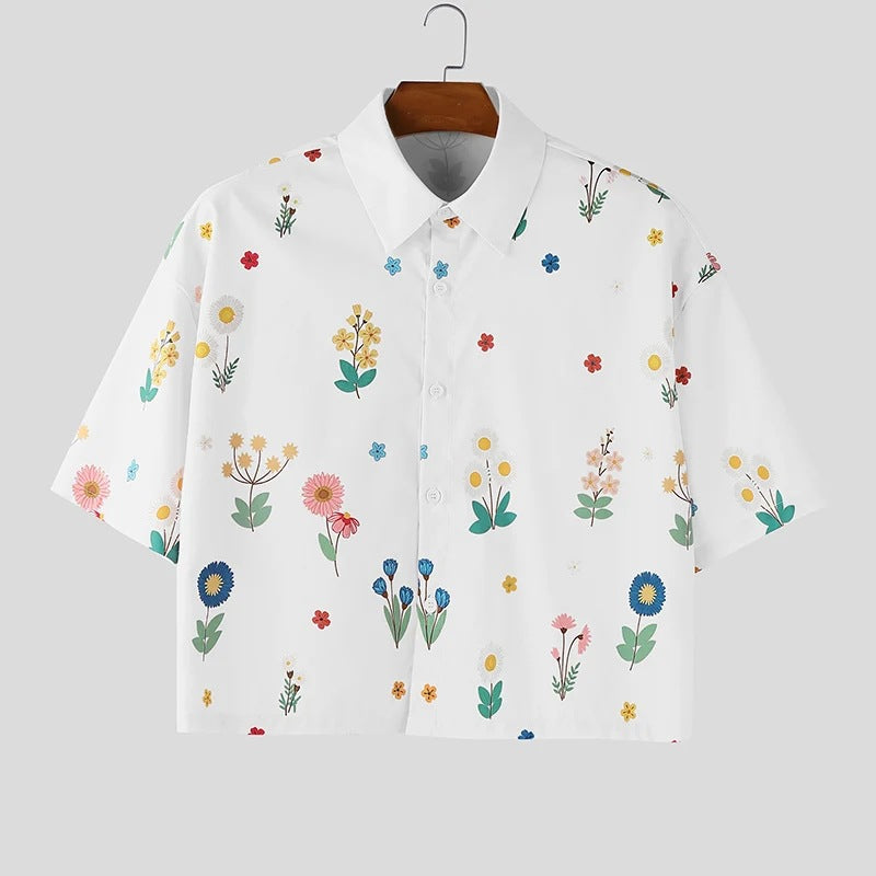 Mens Loose-fitting, Cropped, All-over Print Short-sleeve Shirt