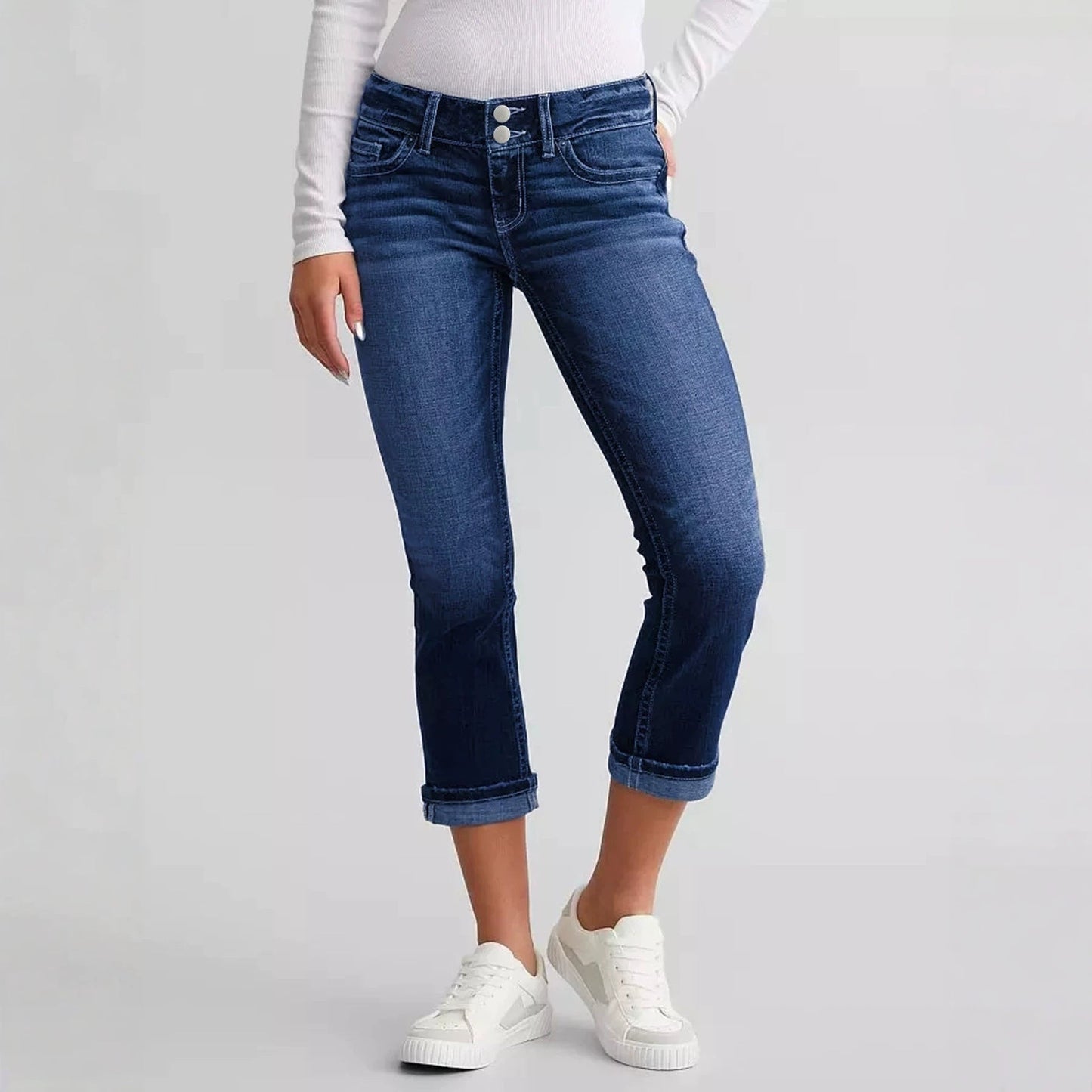 Stylish Blue Frayed-edge Denim Jeans American Street-style With A Unique Flair