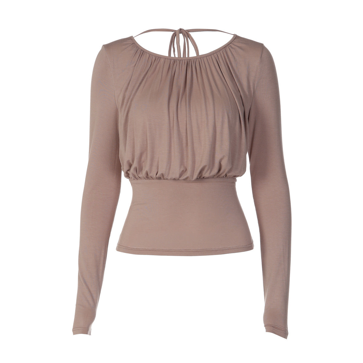 Fashionable And Sexy Waist-cinching Long-sleeve Top With A Back Tie