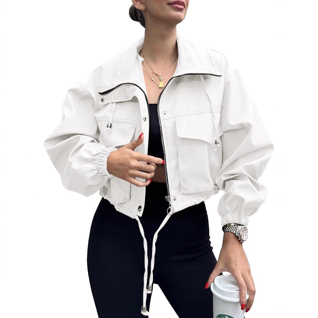Cross-Border European And American Autum New Women's Pure Color Women's Short Jacket Zipper Windbreaker Jacket