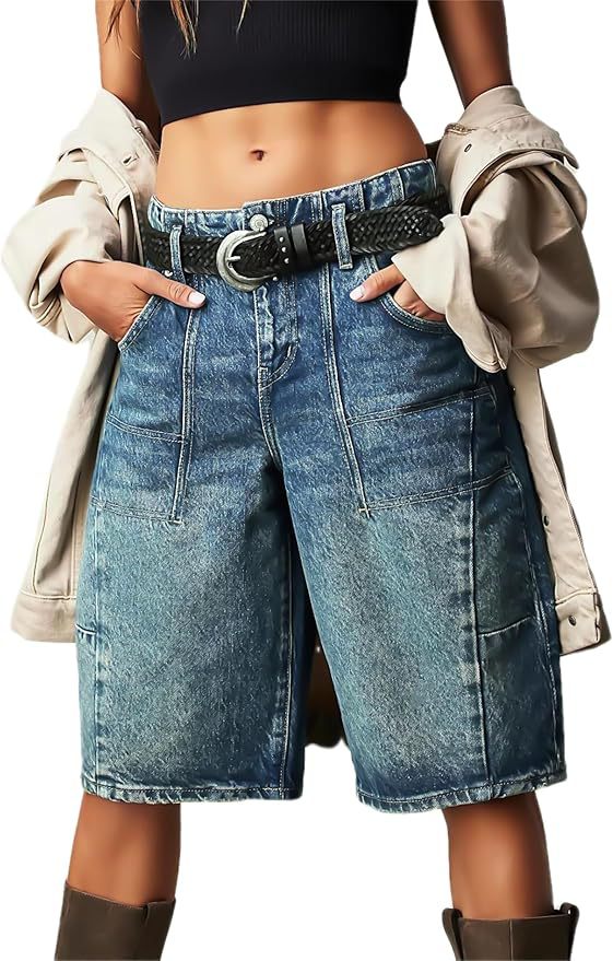 European And American Retro Washed Blue Denim Straight- Leg Cropped Pants