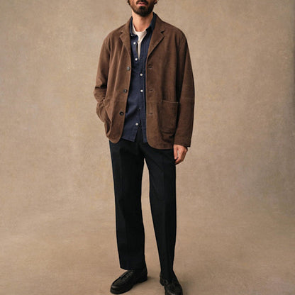 Mens Suede-Lined Lapel Vintage Casual Jacket Coat