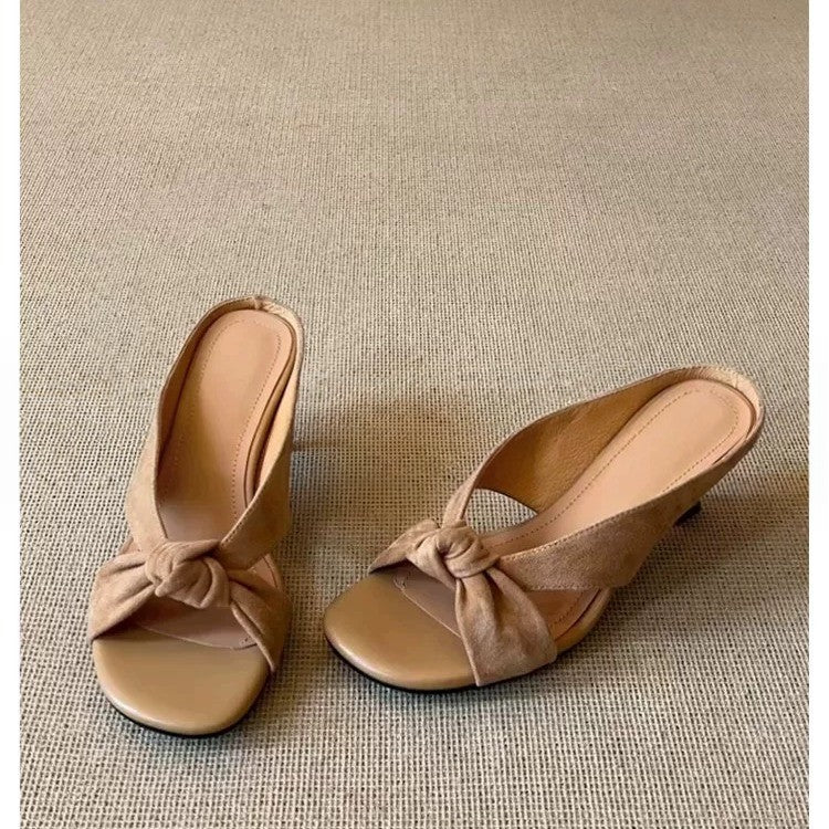 French Twist Knot Cross Strap Vacation Sandals For Women Minimal Vintage Elegant Thin Heel Slide Sandals