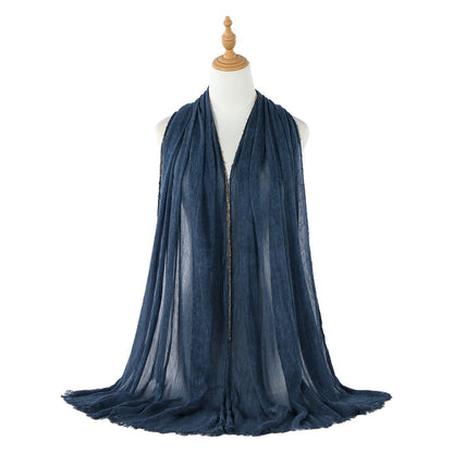 Cross-border Arrival Rayon Crinkle Chain-pattern Fringed Long Scarf