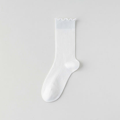 Womens Socks Solid Color Mid-calf Length Summer Thin Style Pure Cotton