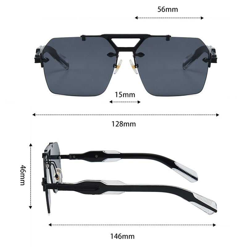 Retro Metal Double-bridge Rimless Sunglasses