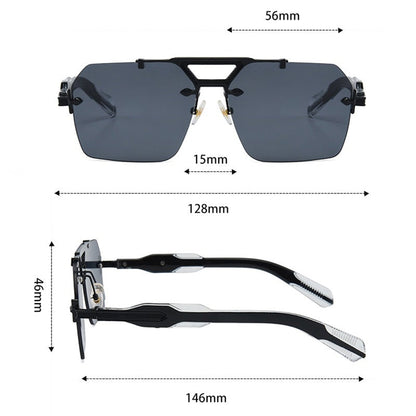 Retro Metal Double-bridge Rimless Sunglasses