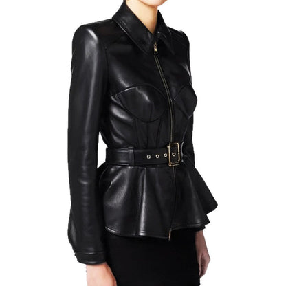 Zipper Belt Lapel Long-Sleeve Coat