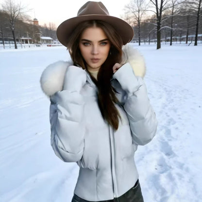 Womens Thickened Fleece-lined Slim-fit Cotton Coat