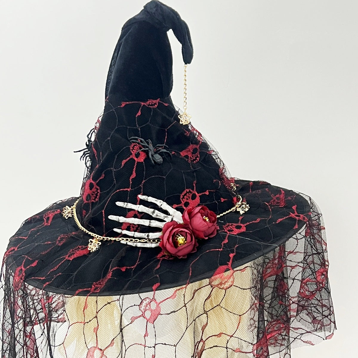 Halloween Witch Hat Vintage Lace Veil Cap