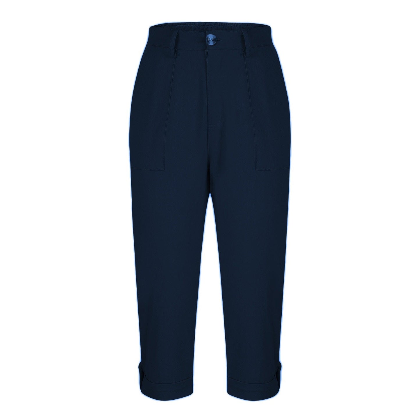 Cross-border Women's Solid Color Workwear Pants Waist Button Pants Ear Design Pants Leg Curled Women's Cropped Pants